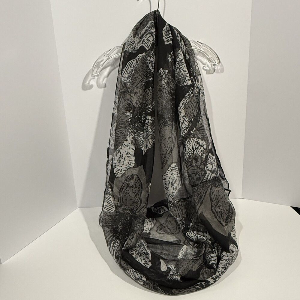 Black and Grey Abstract Floral Print Infinity Loop Scarf - Picture 5 of 11